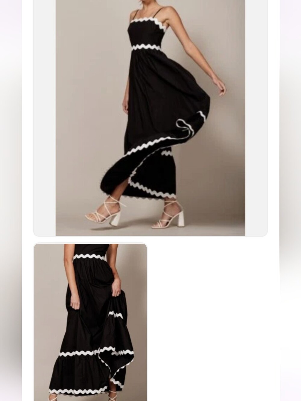 Petal & Pup Black Cotton Maxi Sun Dress with White Ric Rac Trim Spaghetti Straps - Picture 14 of 16
